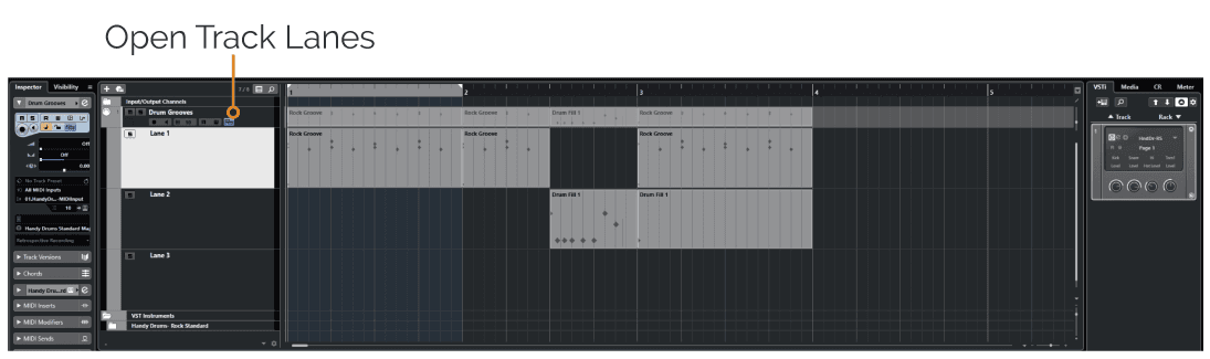 Clicking on track lanes button opens up the lanes for that midi track.