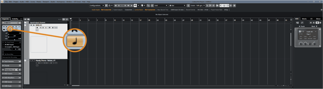 How to set the time base on a Cubase MIDI track to musical.