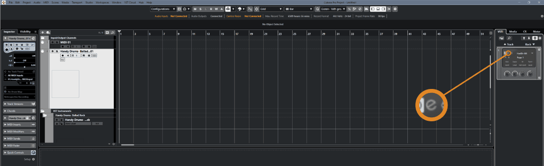 Magnified e button which stands for "edit" and which will open the plugin GUI when pressed.