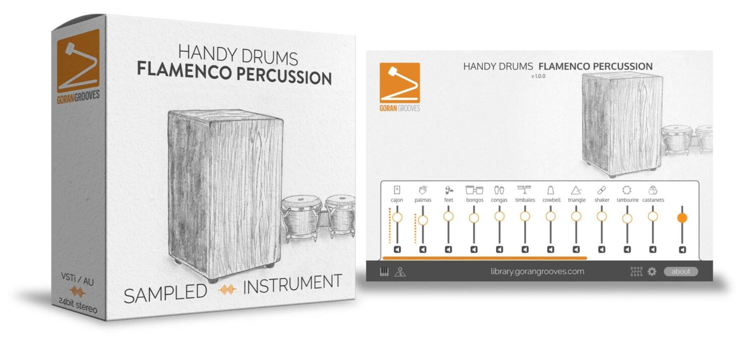 HandyDrums-Flamenco_Percussion_3d_box+GUI GoranGrooves Handy Drums World Percussion GUI + 3D box artwork