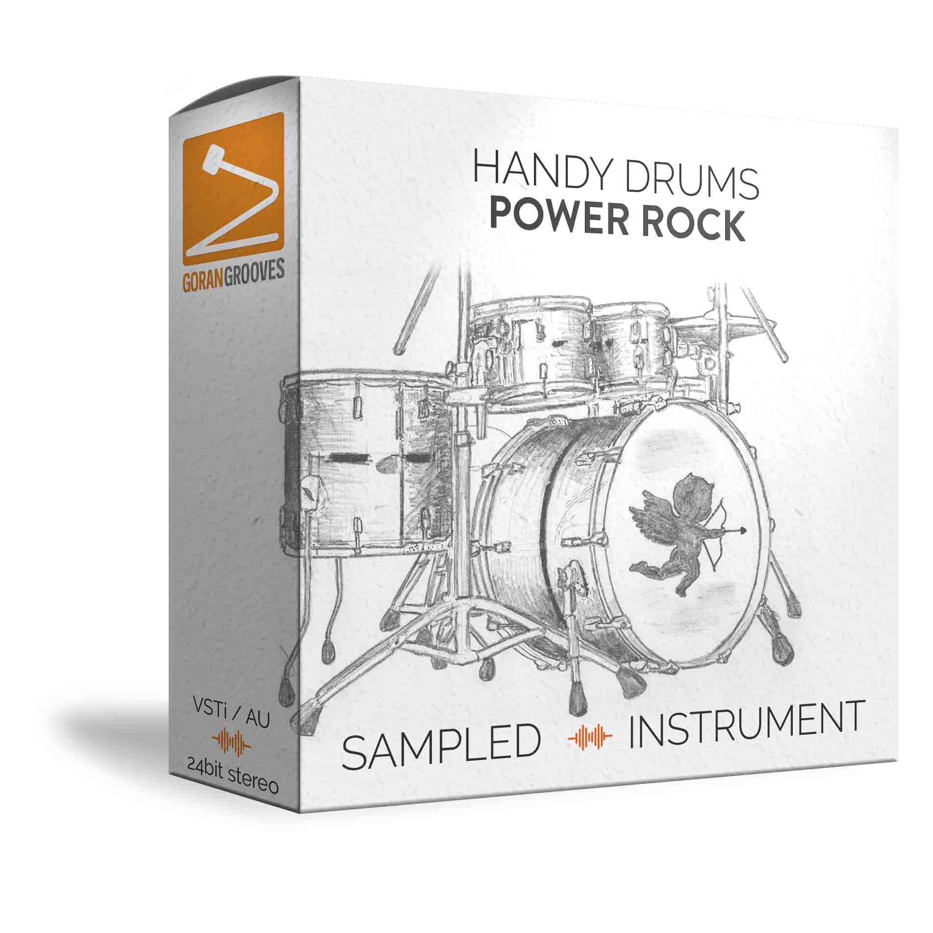 A 3d box depicting a ballad Rock sampled drumset virtual plugin instrument.