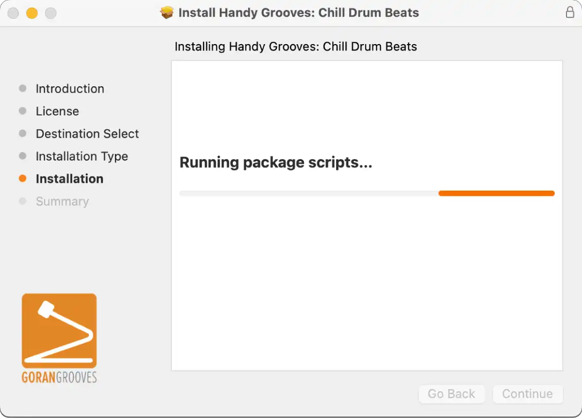 Handy Grooves v2.0 installer for MacOS prompt screen step 4a: Running installation script