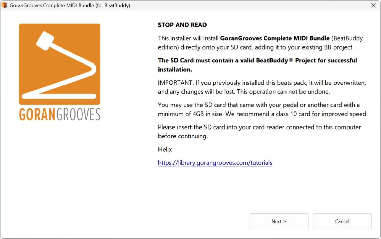 GoranGrooves Complete MIDI Bundle installer welcome screen explaining the purpose of the installer.