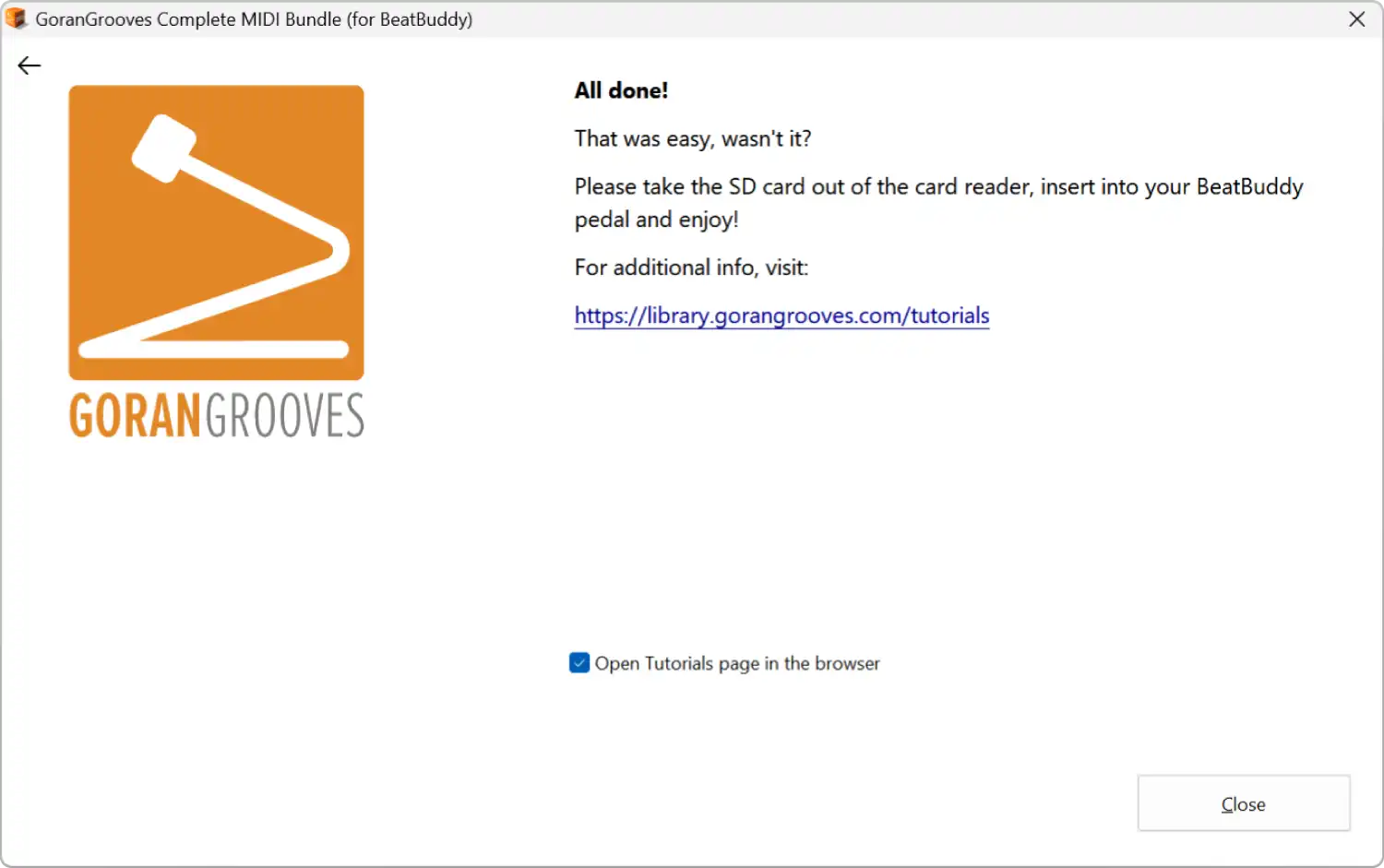 GoranGrooves Complete MIDI Bundle installer final message.