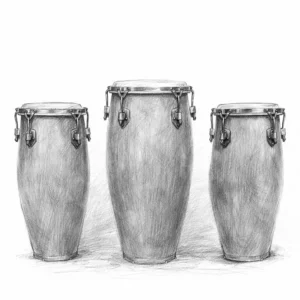 A pencil sketch of 3 congas.